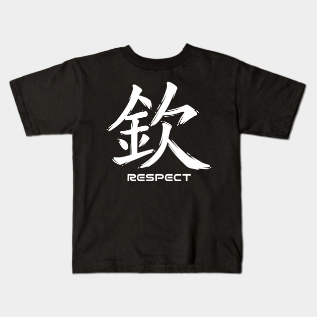 Respect Japanese Kanji Calligraphy Kids T-Shirt by Tee Tow Argh 